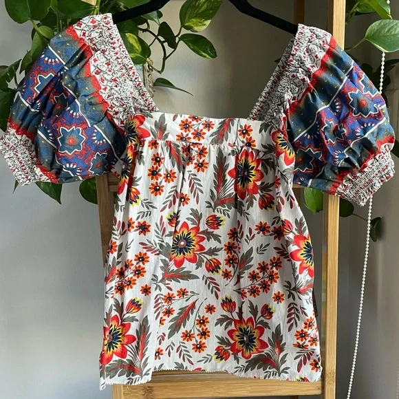Joie cotton short sleeved floral top with puff sleeves XXS - Picture 1 of 4